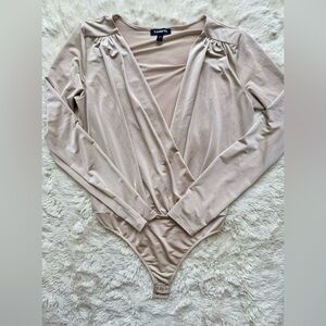 Express Tan Wrap Long Sleeve Bodysuit
